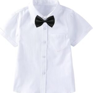 Élégance en Uniforme Scolaire Manches Courtes – Chemise Blanche Plus Nœud Papillon Pour Écolier Garçon Stylé
